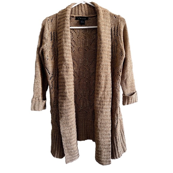 Venue NWOT WOMEN's SMALL Long Sleeve CROCHET BEIGE Cardigan Sweater SUMMERY‎ - Picture 1 of 14